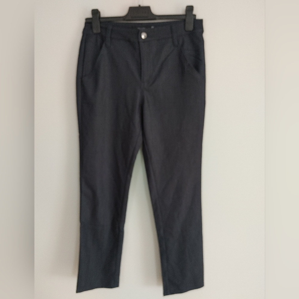 Tahari Navy Cotton Tencel Dress Pants Work Career Office High Waisted Rise 29